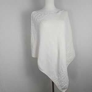J.Jill One Size Ivory Knit Sweater Poncho Cable Trim Cotton Blend Wrap